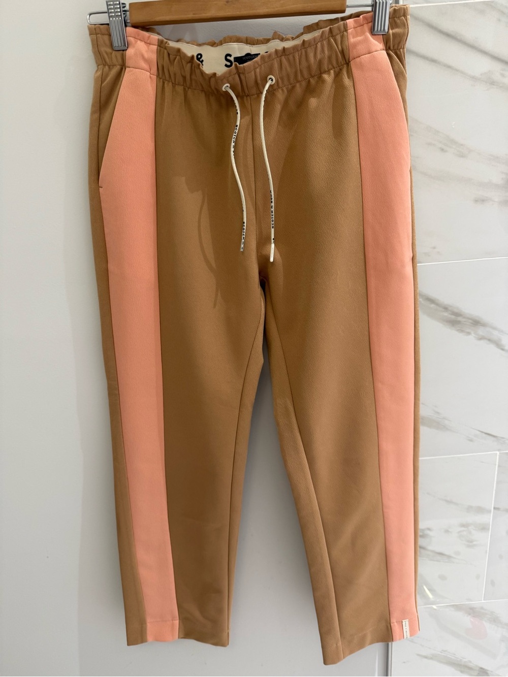Scotch & Soda Colorblock Drawstring Cropped Pants Tan & Blush Pink